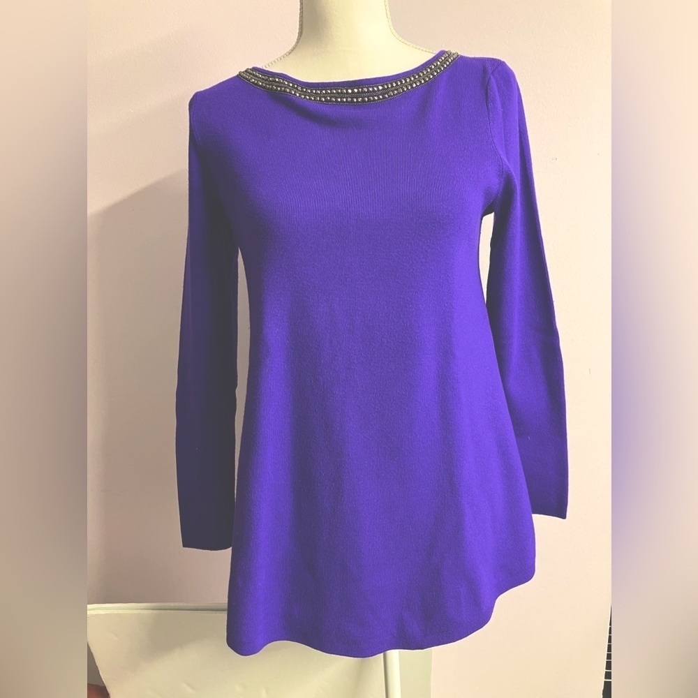 Carmen Women’s Pullover Tunic, Purple/Rhinestones, Small, Long Sleeves